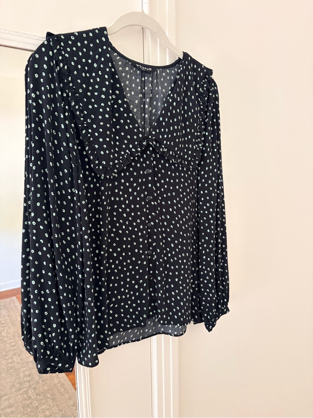 Whistles Black Blouse with Green Print